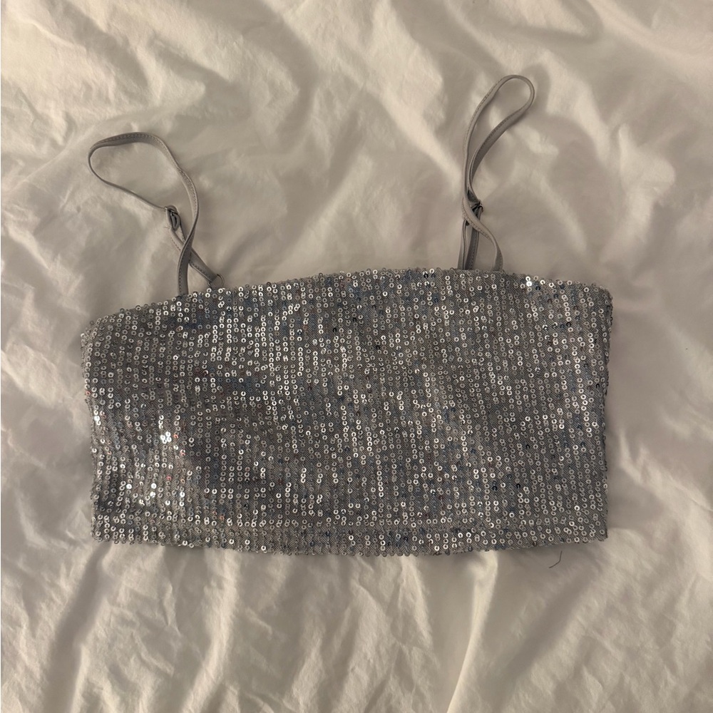 Small silver sequin cropped top